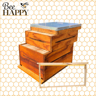 BeeHive Complete Set - Langstroth (lid, base, super, brood + waxed frames)